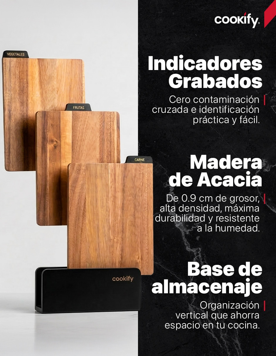 Set tabla para picar Cookify Acacia de madera