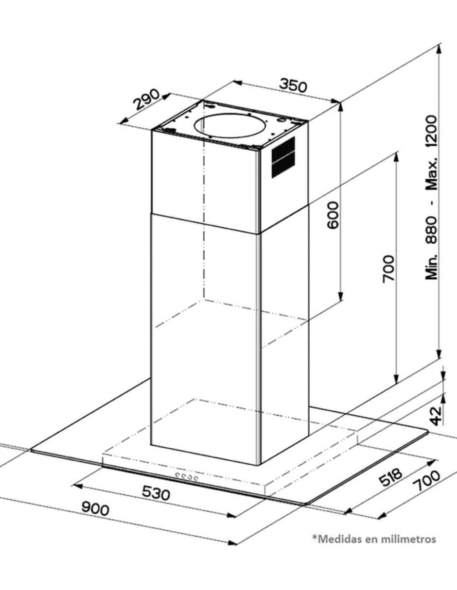 Campana de isla IO Mabe IO9018CI4I de acero inoxidable