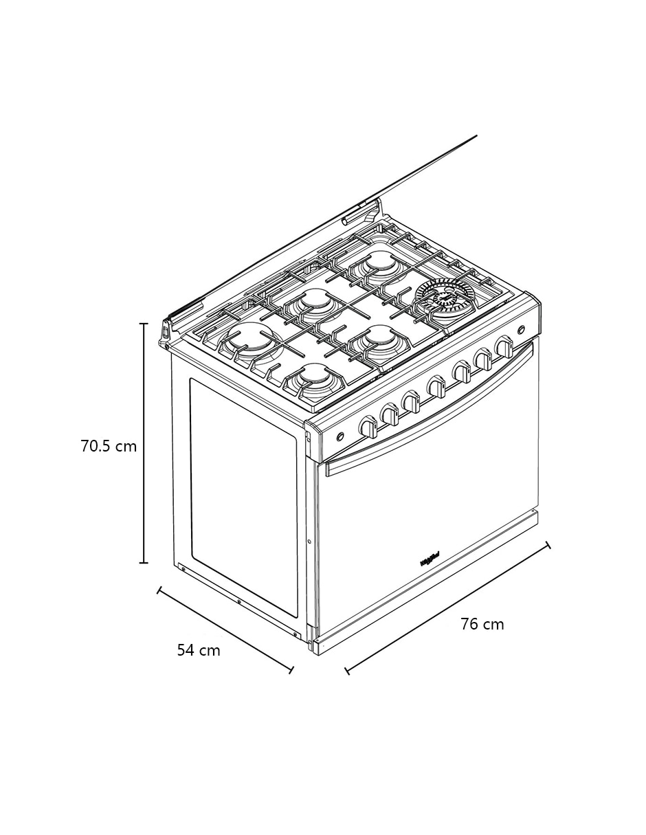 Estufa empotrable a Gas LP Whirlpool 76 cm WER5100S de 6 quemadores