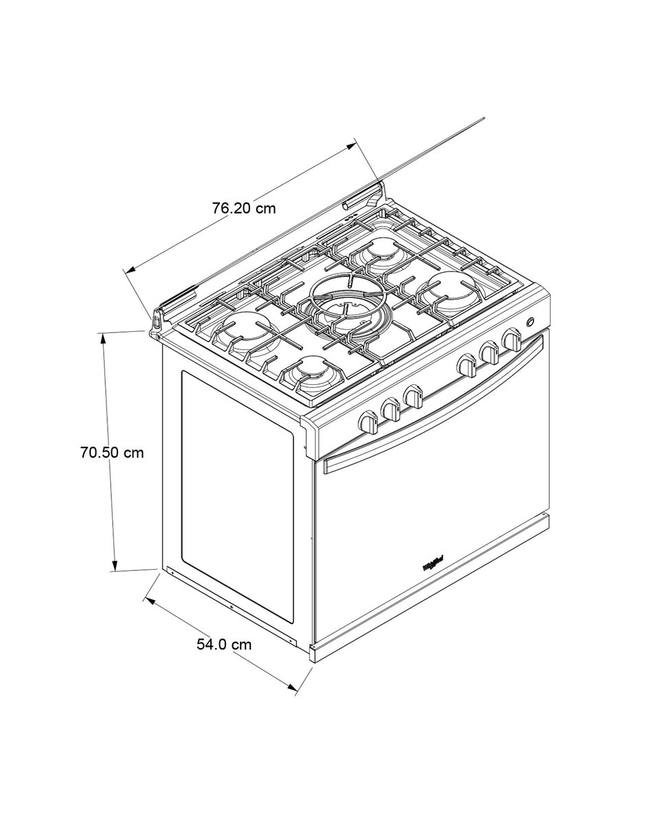Estufa empotrable a Gas LP Whirlpool 76 cm WER7000S de 5 quemadores