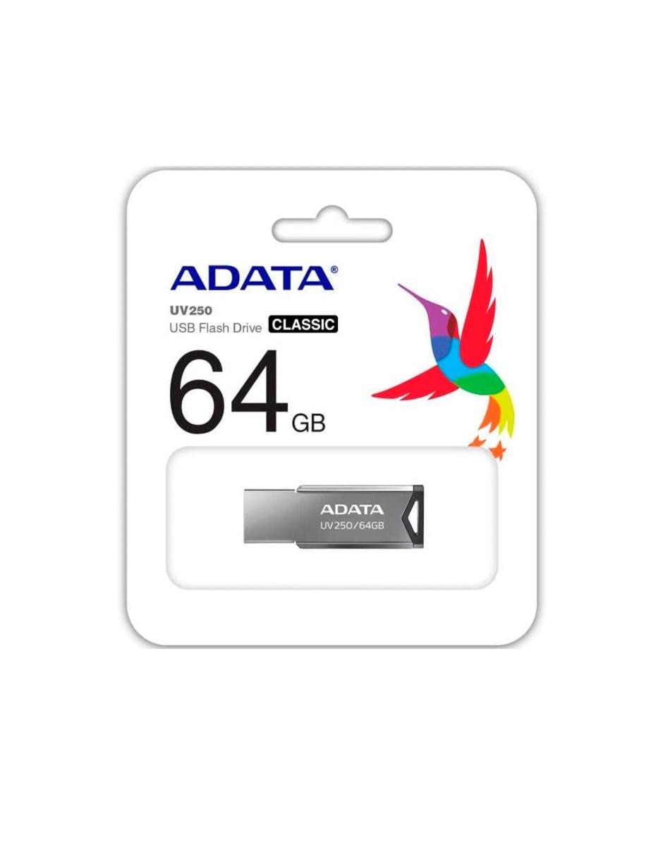 Memoria USB 64 GB Adata UV250 2.0 Flash Drive Metálica AUV250-64G-RBK