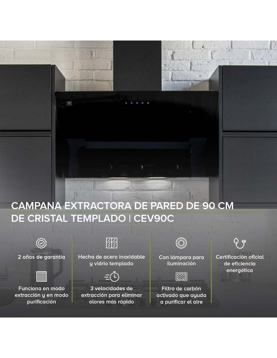Campana de pared Avera CEV90C de acero inoxidable