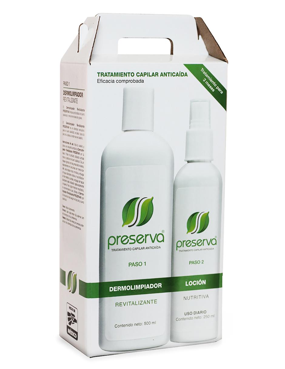 Set tratamiento capilar anticaída Preserva dermolimpiador + loción nutritiva capilar dermolimpiador revitalizante 500 ml y loción nutritiva capilar 250 ml