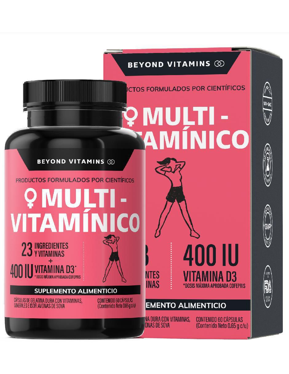 Multivitaminico con Vitamina D 23 vitaminas y minerales para Mujeres Beyond Vitamins sabor natural de 60 cápsulas