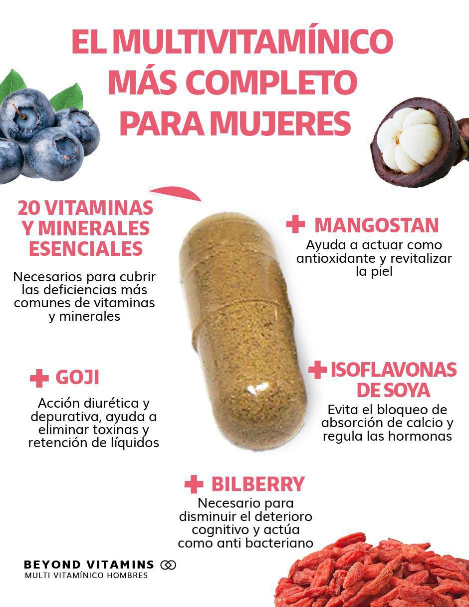 Multivitaminico con Vitamina D 23 vitaminas y minerales para Mujeres Beyond Vitamins sabor natural de 60 cápsulas