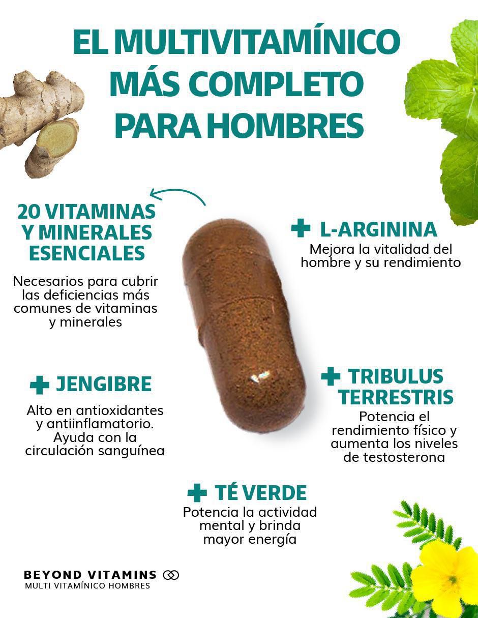 Multivitaminico con Vitamina D 23 vitaminas y minerales para Hombres Beyond Vitamins sabor natural de 60 cápsulas