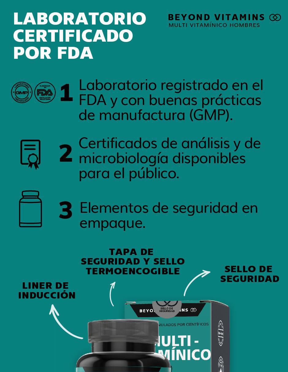 Multivitaminico con Vitamina D 23 vitaminas y minerales para Hombres Beyond Vitamins sabor natural de 60 cápsulas