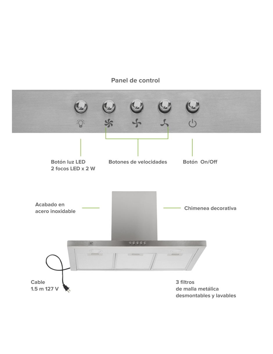 Campana de pared Avera CEV60B de acero inoxidable