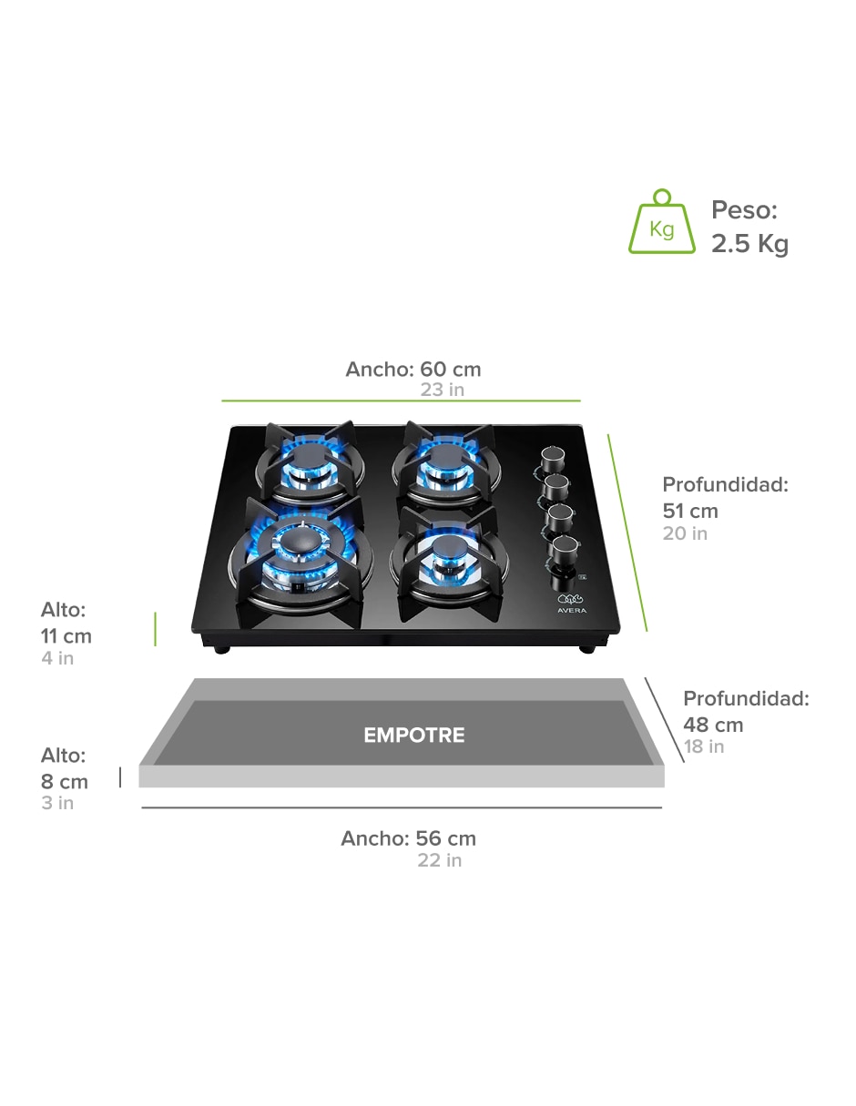 Parrilla multigas empotrable Avera
