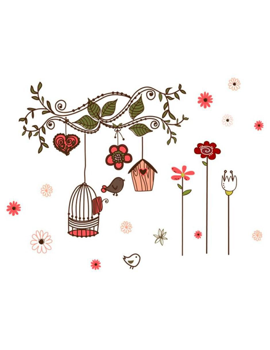 Vinil decorativo Pajaro Feliz en Jaula Retro 1