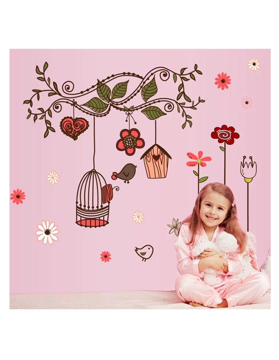 Vinil decorativo Pajaro Feliz en Jaula Retro 2