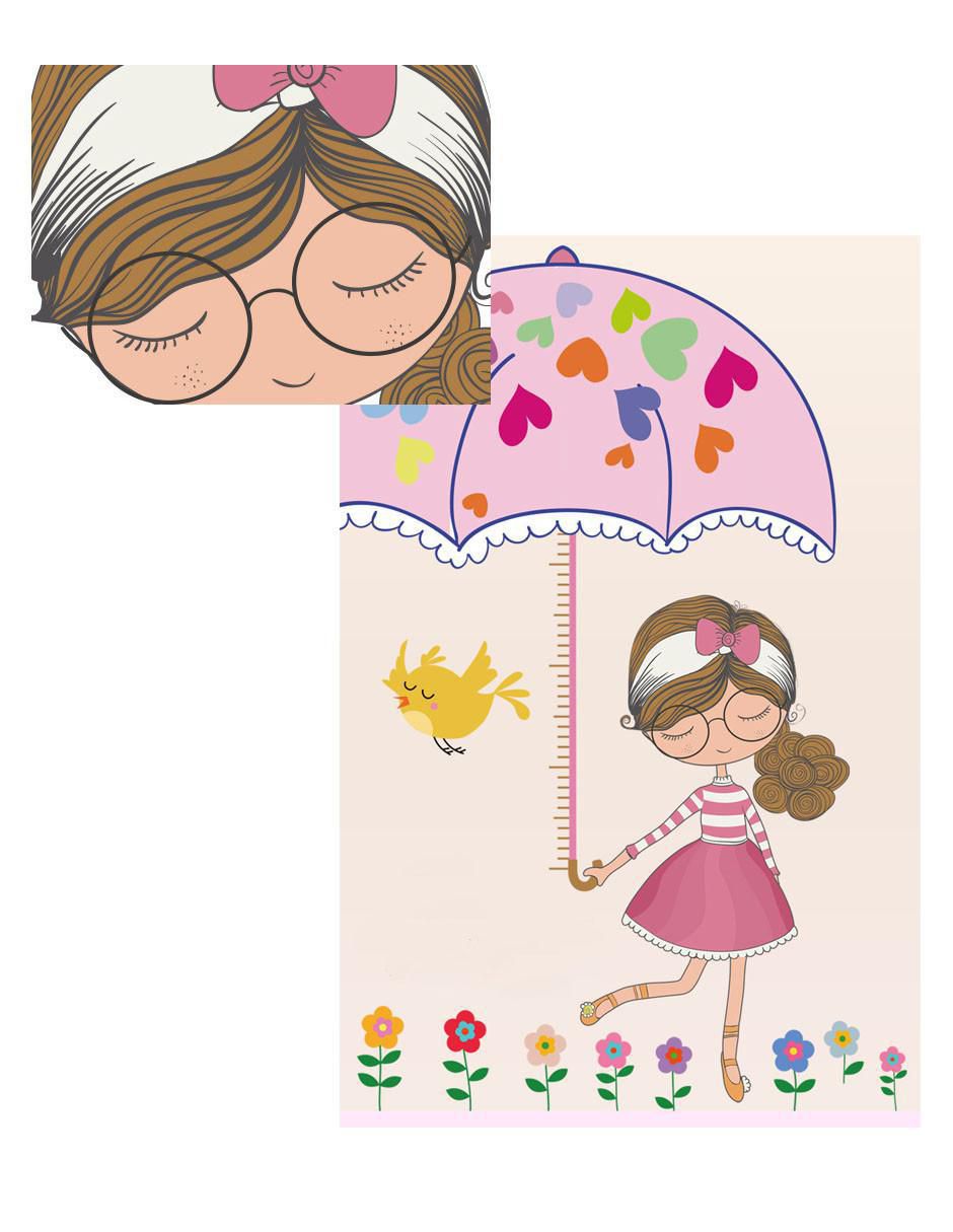 Vinil decorativo Dara Baby Niña bajo la lluvia Con Regla de Medición