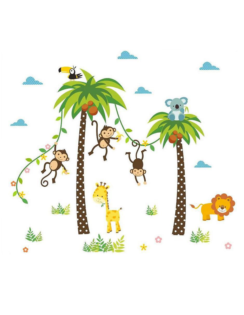 Vinil decorativo Palmeras Y Animales De La Selva 1