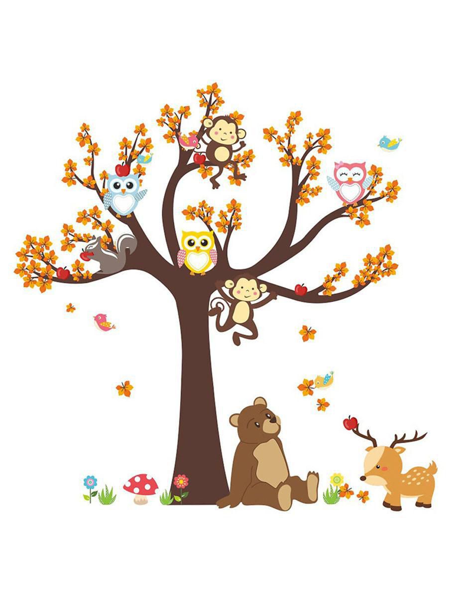 Vinil decorativo Bosque Con Búhos Y Osos 1