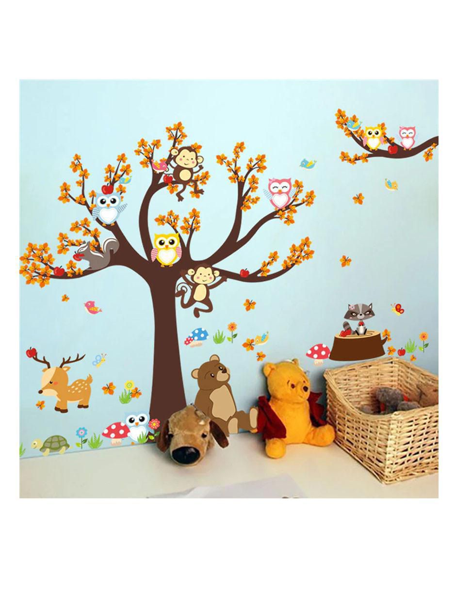 Vinil decorativo Bosque Con Búhos Y Osos 4