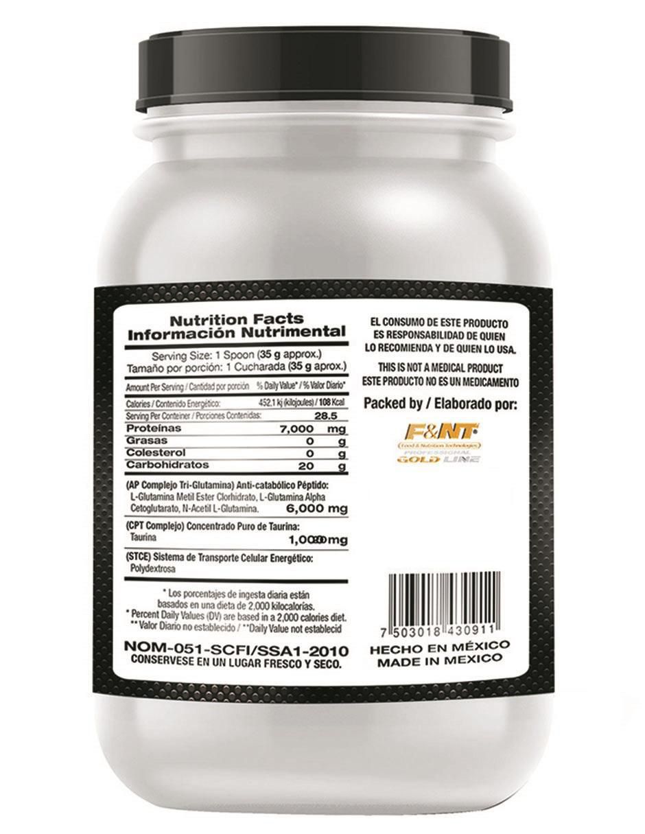 Glutamina en polvo Food & Nutrition Technologies de 1,000 g