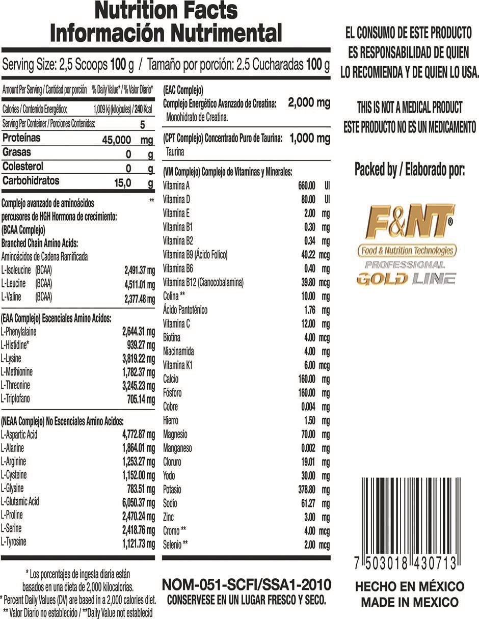 Suplemento alimenticio Food & Nutrition Technologies sabor vainilla de 500 g