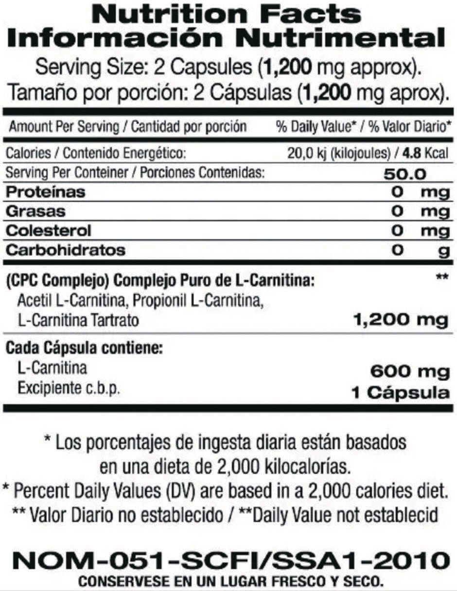 Suplemento alimenticio Food & Nutrition Technologies con l-carnitina sabor natural de 100cápsulas