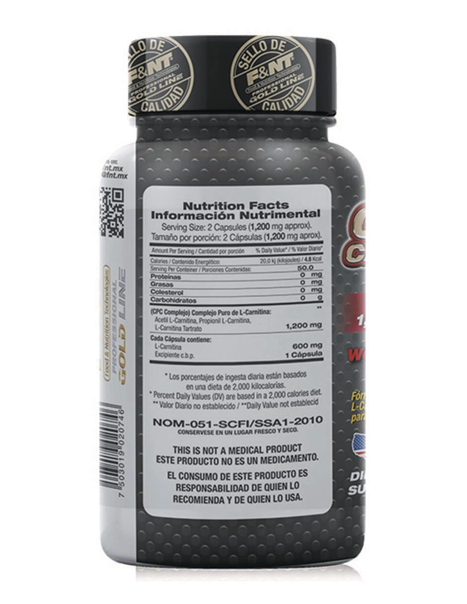 Suplemento alimenticio Food & Nutrition Technologies con l-carnitina sabor natural de 100cápsulas