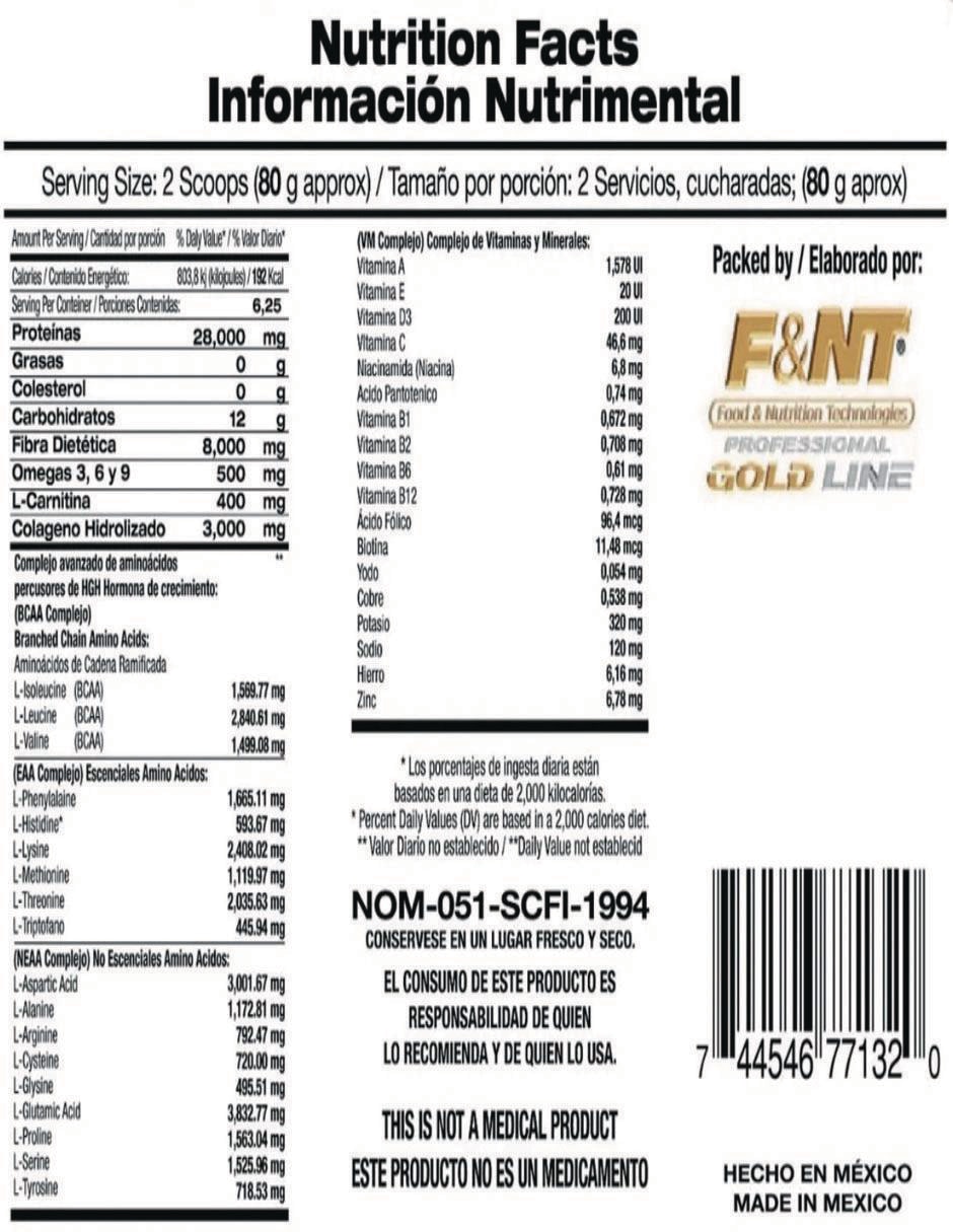 Suplemento alimenticio Food & Nutrition Technologies sabor vainilla de 500 g