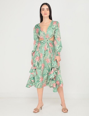 Vestido midi de fiesta escote V