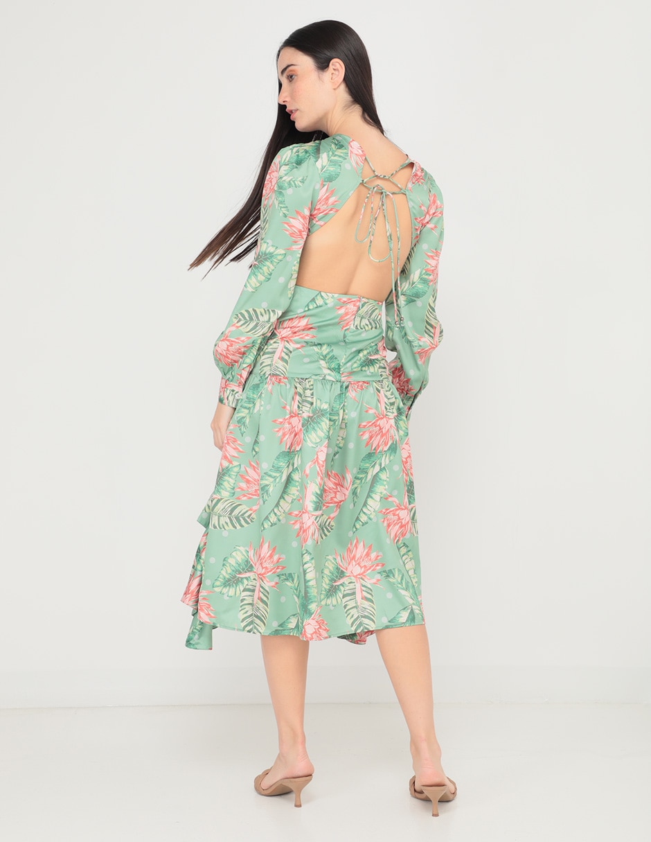 Vestido midi de fiesta escote V