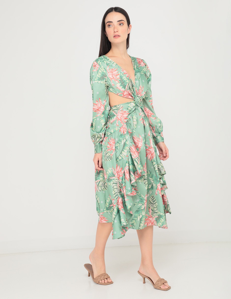 Vestido midi de fiesta escote V