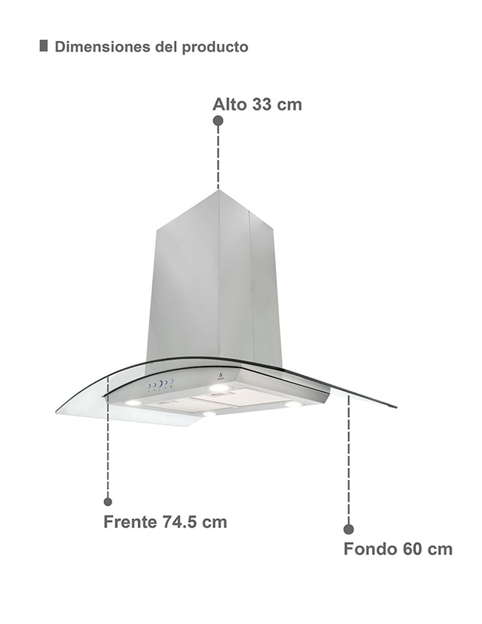 Campana de isla Supra CI-76 de acero inoxidable 6