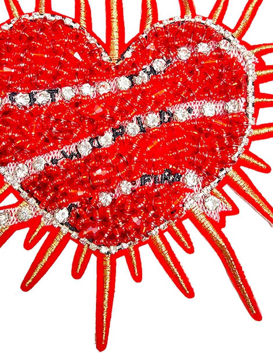 Parche decorativo para ropa Corazón con letras aplicación pedrería