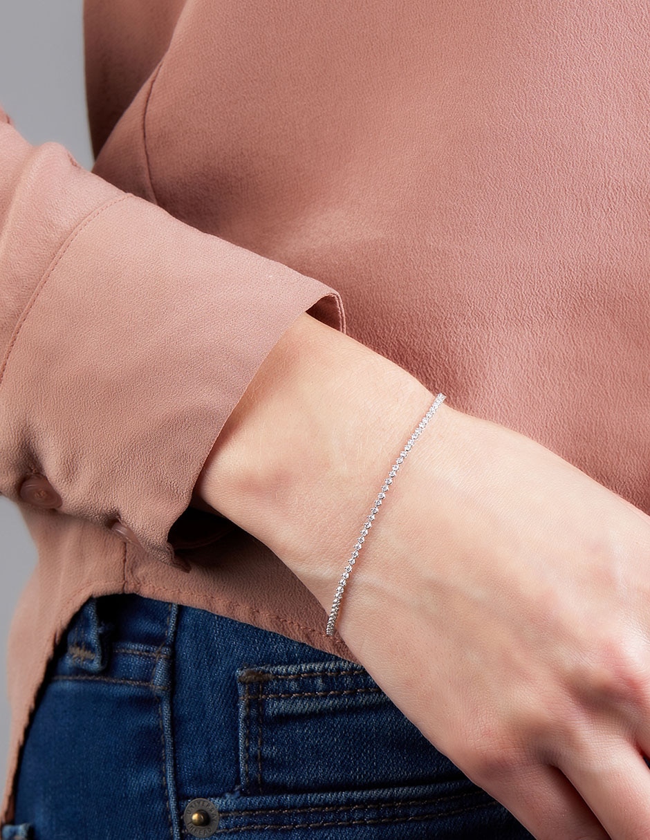 Pulsera de oro blanco con diamante 18 k con acabado brillante Pulsera de oro blanco con diamante 18 k con acabado brillante