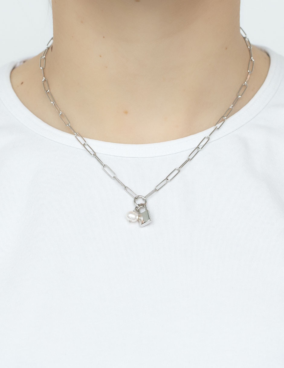 Collar de candado de plata P 925 Collar de candado de plata P 925