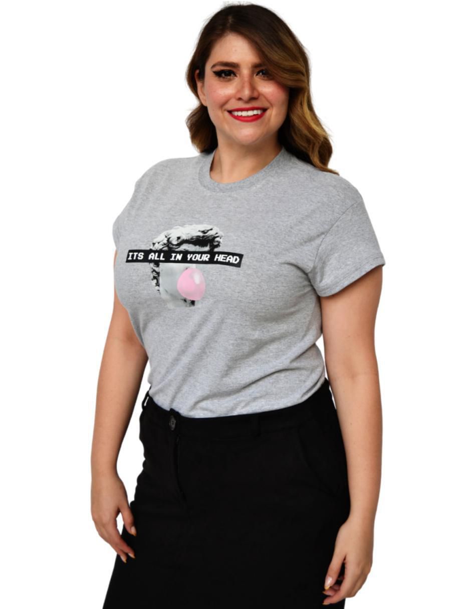 Playera manga corta Roman Fashion cuello redondo para mujer