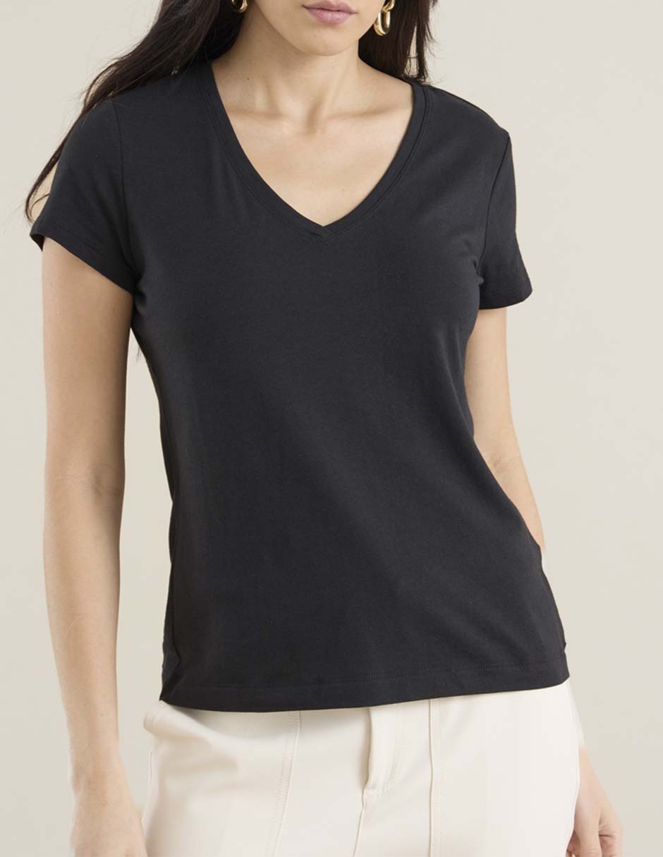 Playera manga corta cuello v para mujer 2