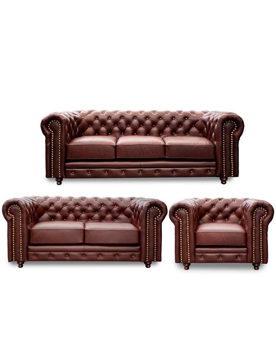 Sala 3 piezas Chesterfield de piel y vinil Sala 3 piezas Chesterfield de piel y vinil