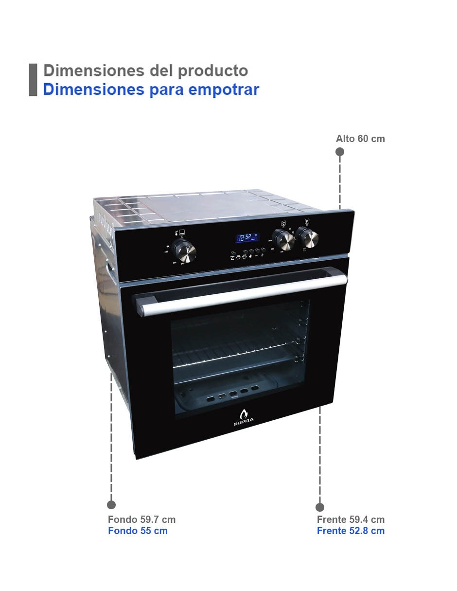 Horno a gas/eléctrico Supra Dark Vortex capacidad 2.4 pies