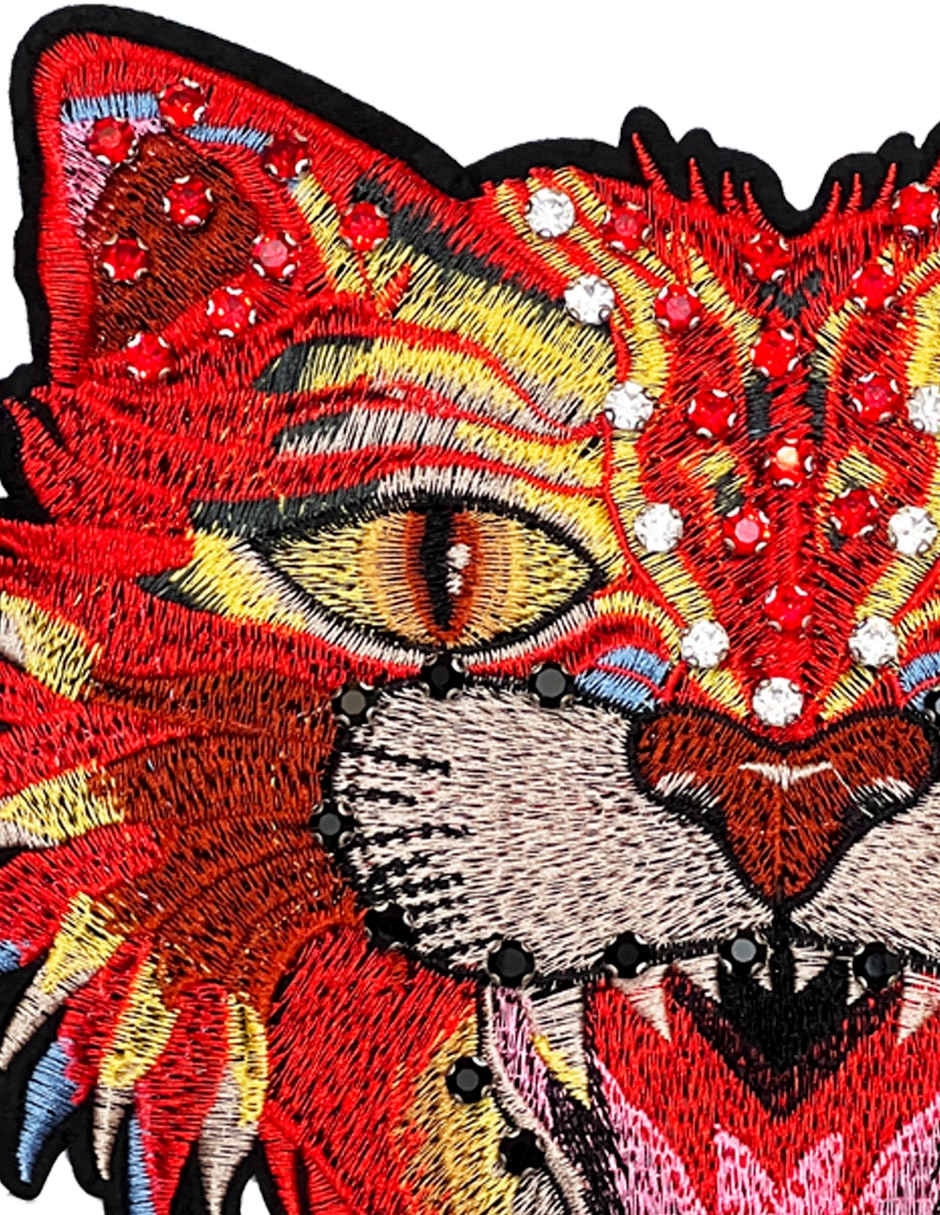 Parche decorativo para ropa Tigre con piedras aplicación bordado