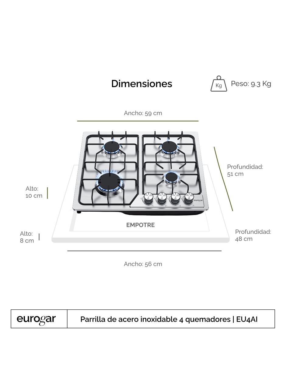 Parrilla a Gas LP empotrable Eurogar