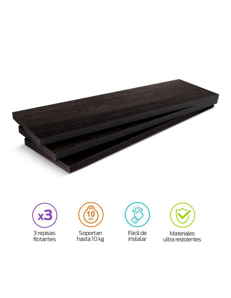 3 Repisas Flotantes de Madera para Pared Minimalistas 50 x 15 cm 6