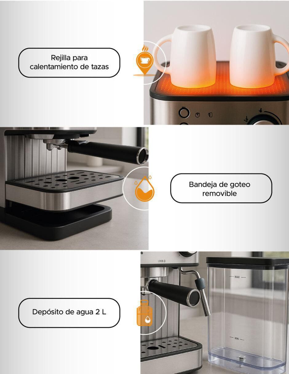 CAFETERA ESPRESSO DEL, 1.6 L, PLATEADO CAFETERA ESPRESSO DEL, 1.6 L, PLATEADO