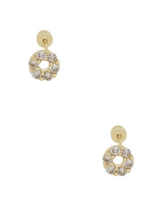 Broqueles redondos de oro amarillo 14 K con acabado liso zirconia 1