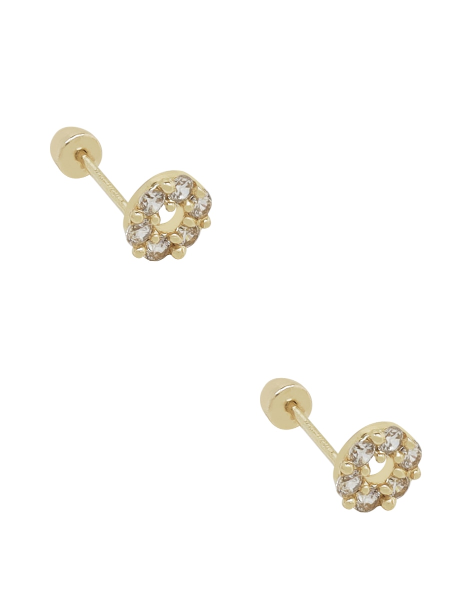 Broqueles redondos de oro amarillo 14 K con acabado liso zirconia 2