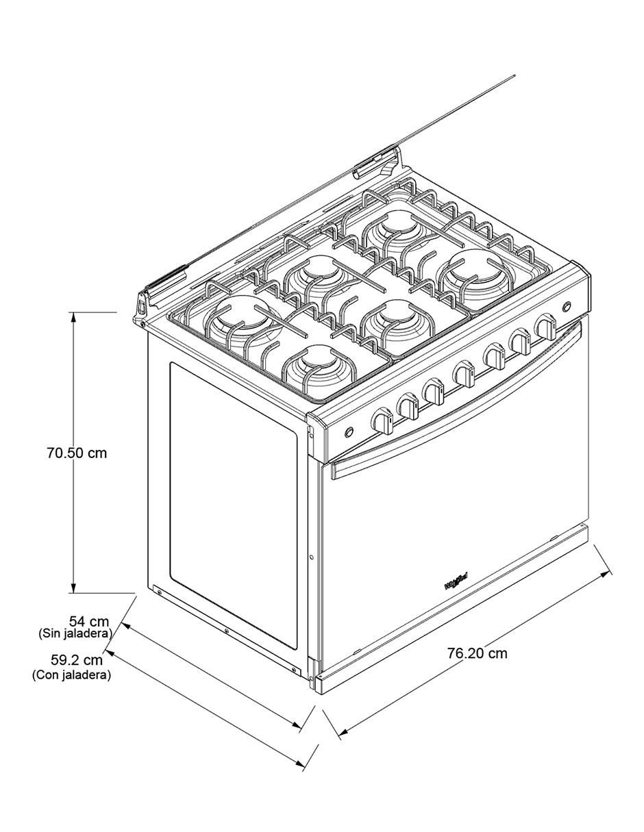 Estufa empotrable a Gas LP Whirlpool 76 cm WER2100D de 6 quemadores