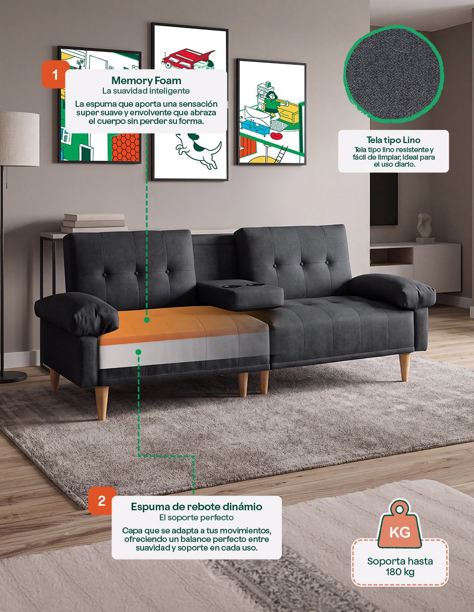 Sofá cama armable Hendrix Memory Foam de lino 5