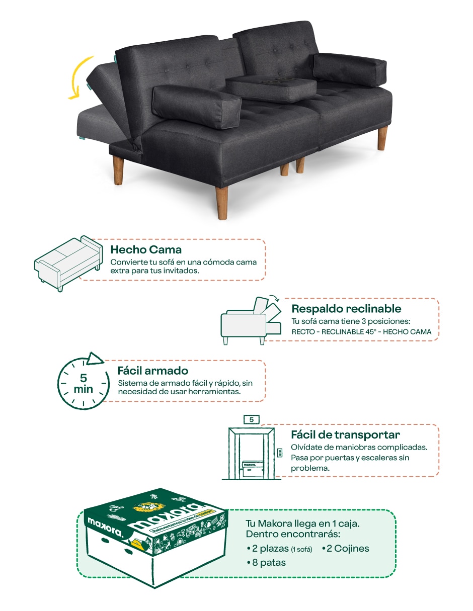 Sofá cama armable Queen memory foam de lino 5