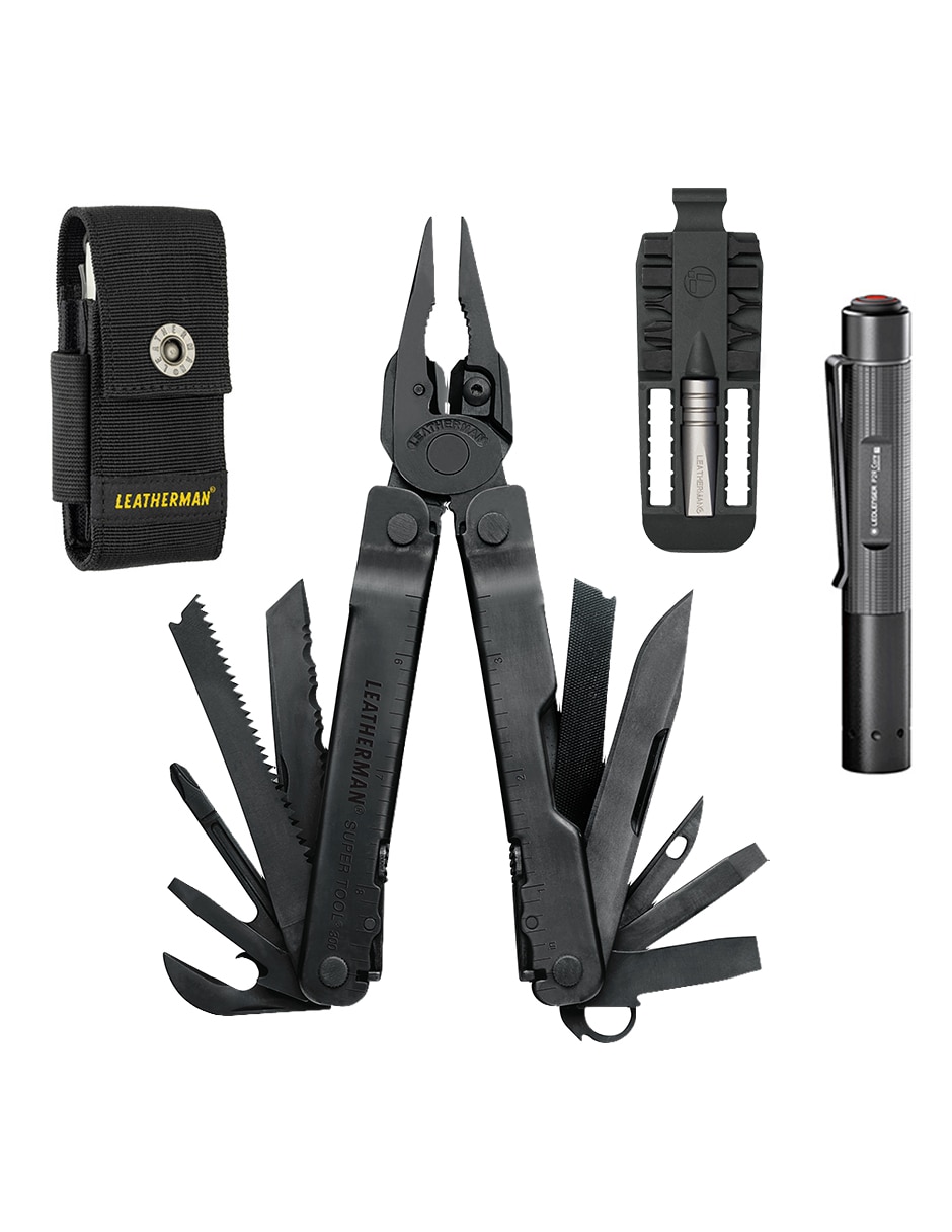 Multi navaja táctica Leatherman super tool 300 negra con accesorios