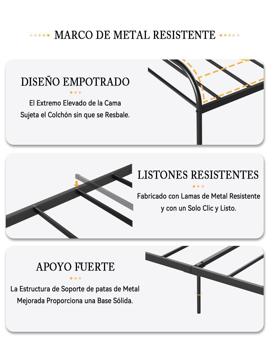Cama Milo Twin Black 2 de metal individual Cama Milo Twin Black 2 de metal individual