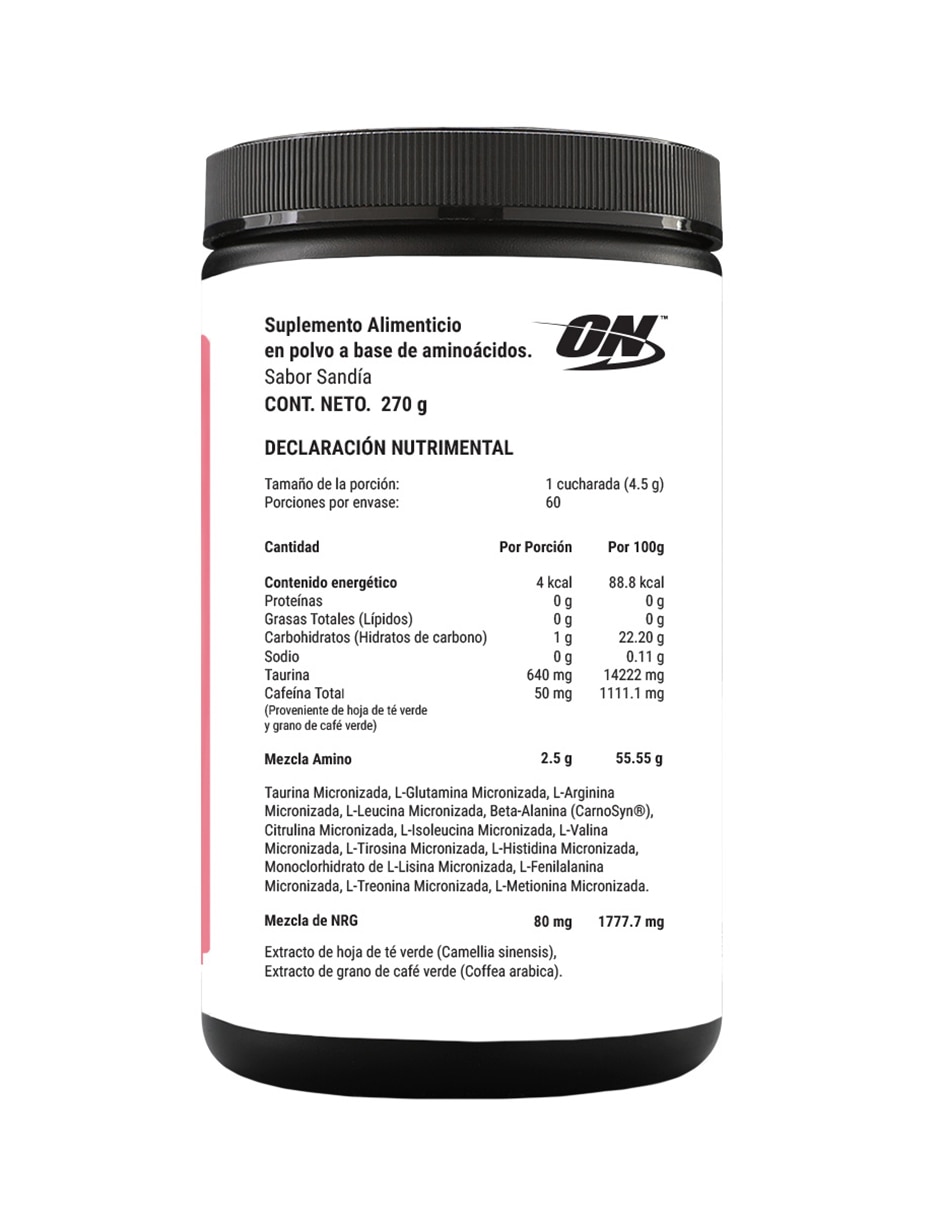 Essential Amin.o. Optimum Nutrition con aminoácidos y electrolitos sabor sandia de 270 g
