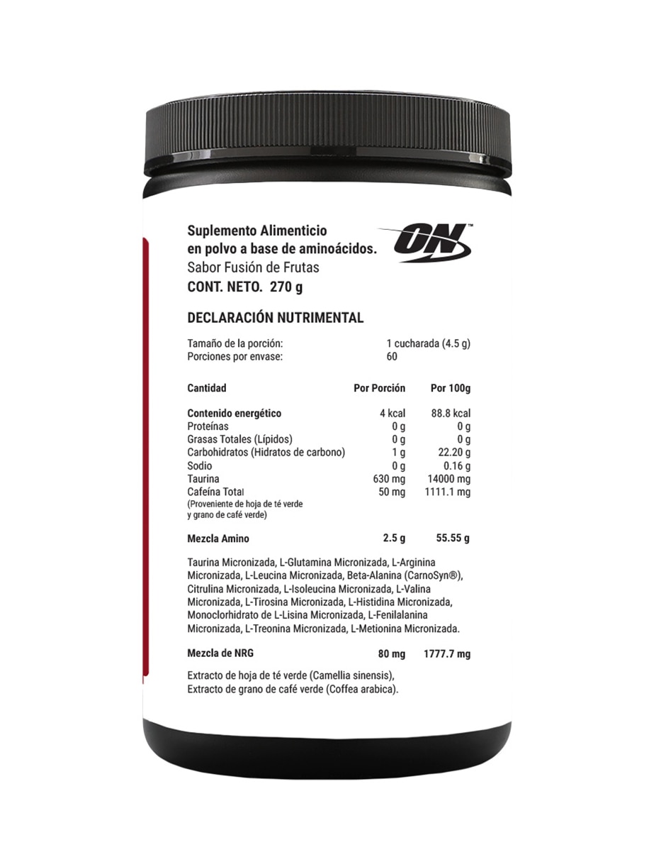 Essential Amin.o. Optimum Nutrition con aminoácidos y electrolitos sabor frutas de 270 g