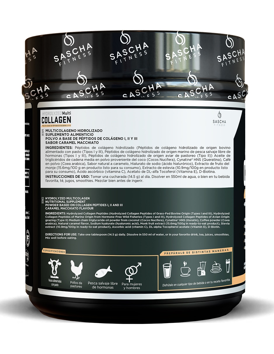 Multi Colágeno Hidrolizado Sascha Fitness sabor caramelo