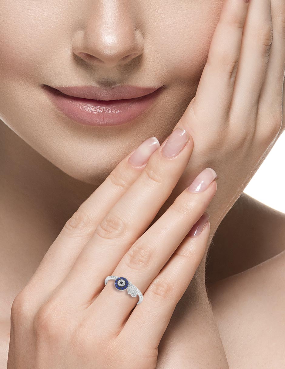 Anillo 14 K de oro zafiro y diamante pavé 4